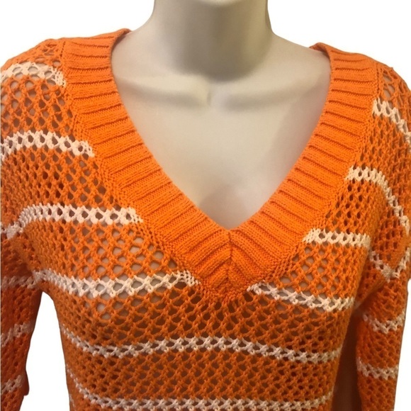 Talbots Petites Open Weave V-Neck Shaker Style Sweater SP Striped V Neck Cotton - Picture 3 of 8